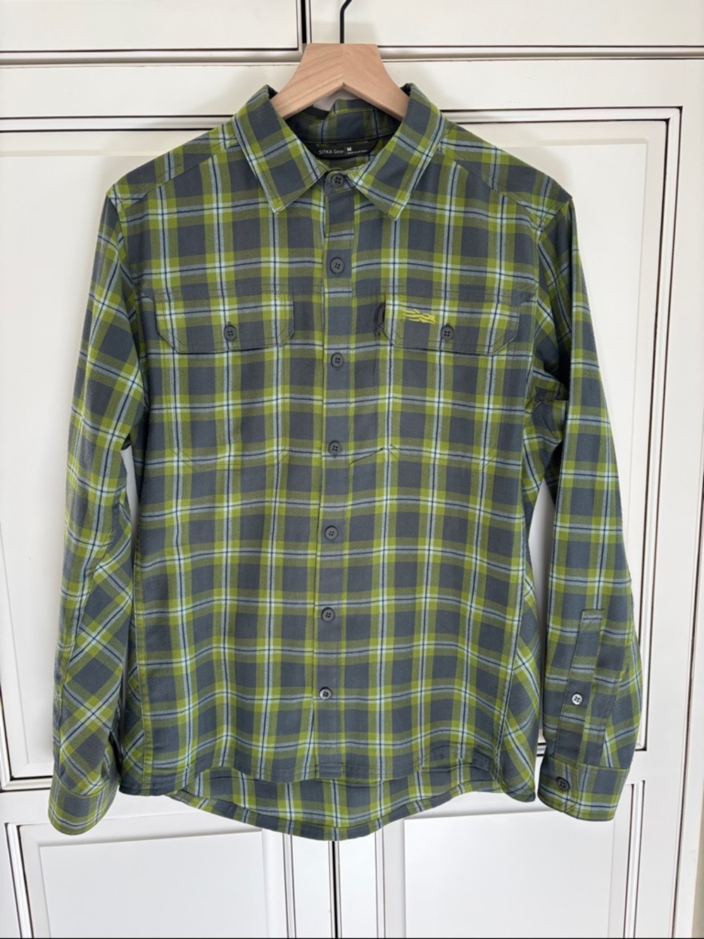Sitka‎ Gear Frontier Wool Flannel Shirt Green Plaid Hunting Outdoors Men Medium